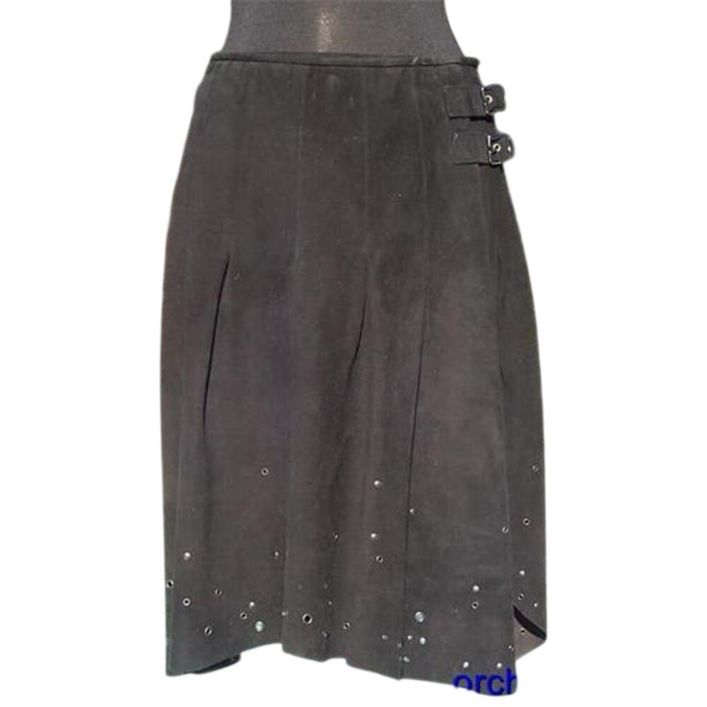 Donald Pliner Black Suede Skirt Lined Fit Flare Grommet Self Belt NWT $875 8/10 - Picture 5 of 10